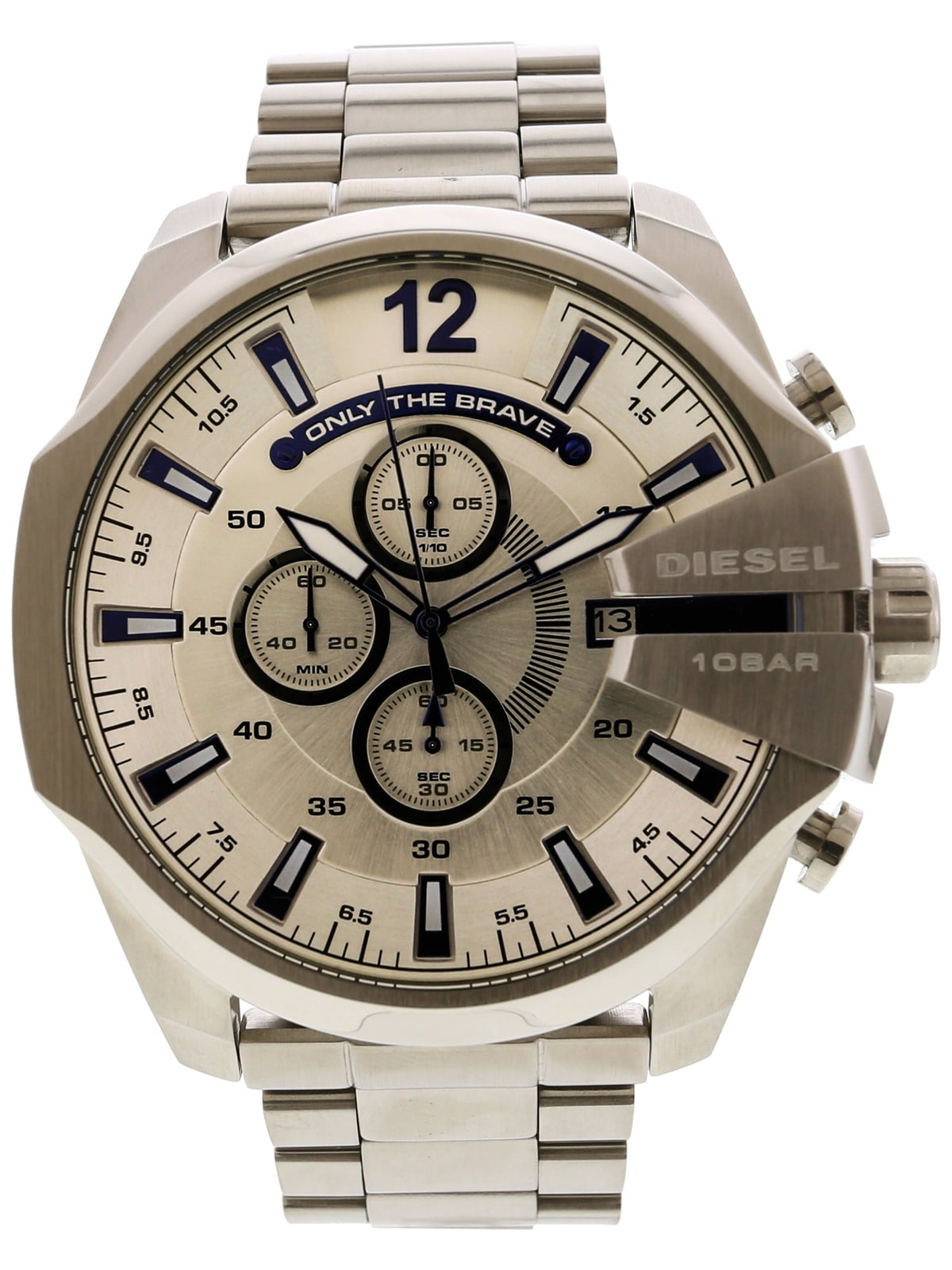 Diesel Mega Chief Chronograph White Dial Silver Steel Strap Watch For Men - DZ4477