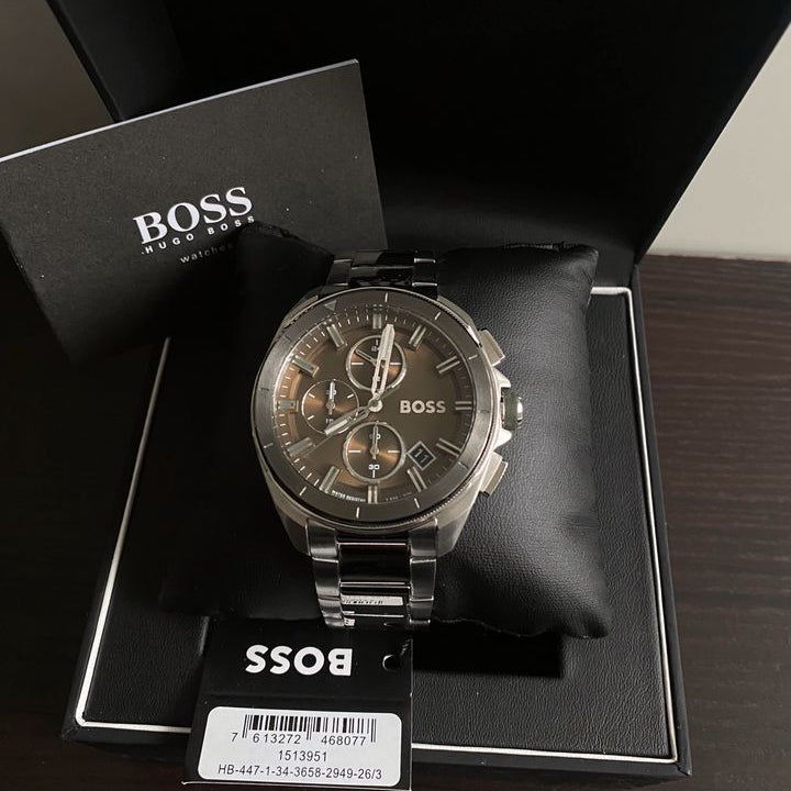 Hugo Boss Volane Chronograph Green Dial Silver Steel Strap Watch for Men - 1513951