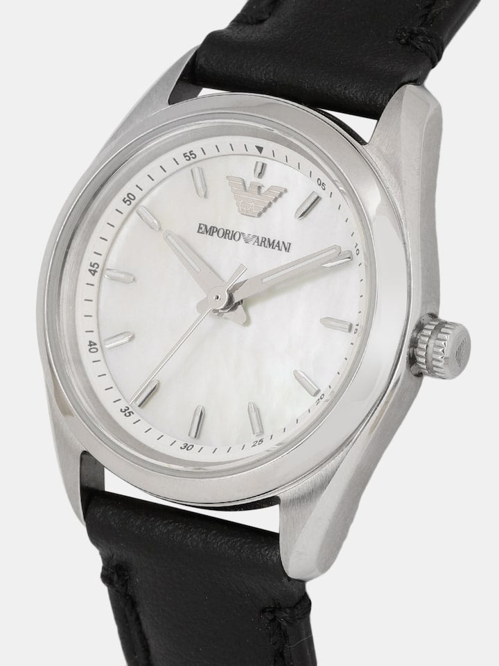 Emporio Armani Analog White Dial Black Leather Strap Watch For Women - AR6026