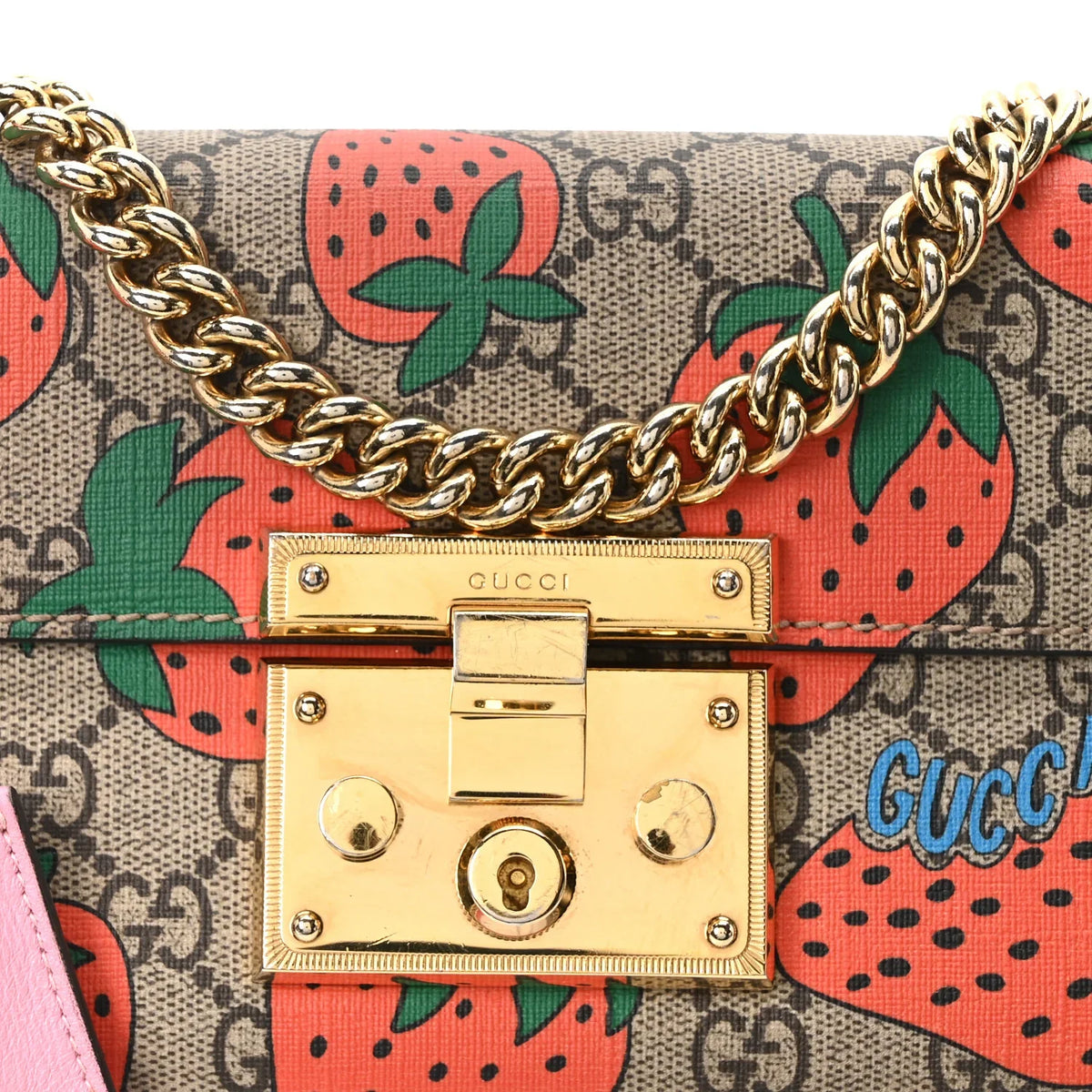 Gucci Padlock Strawberry Shoulder Bag – Pink