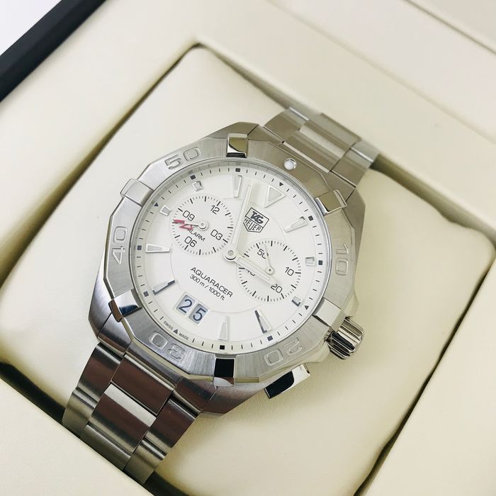 Tag Heuer Aquaracer Chronograph White Dial Silver Steel Strap Watch for Men - WAY111Y.BA0928