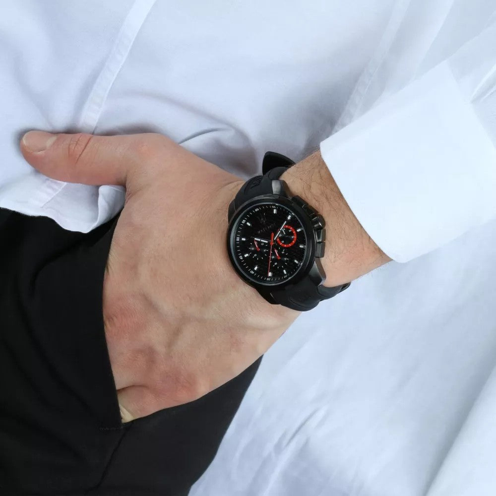Maserati SFIDA Chronograph Quartz Stainless Steel Black Dial Watch For Men - R8851123007