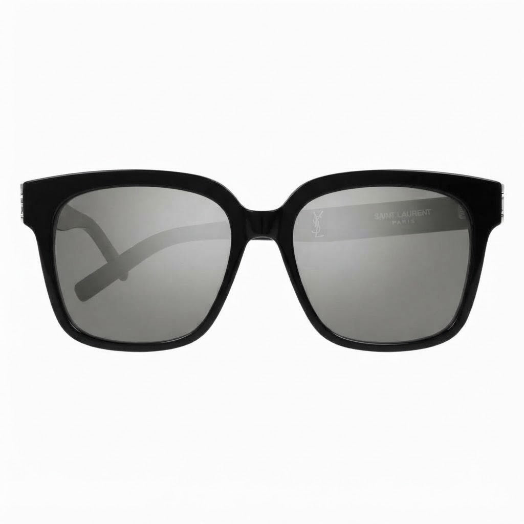 Saint Laurent Women's Monogram SL M40 Silver YSL Hinge Black Sunglasses