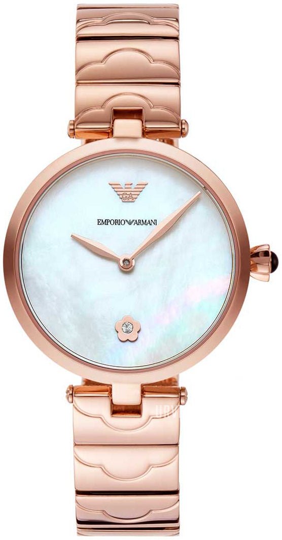 Emporio Armani Arianna White Mother of Pearl Dial Rose Gold Steel Strap Watch For Women - AR11236