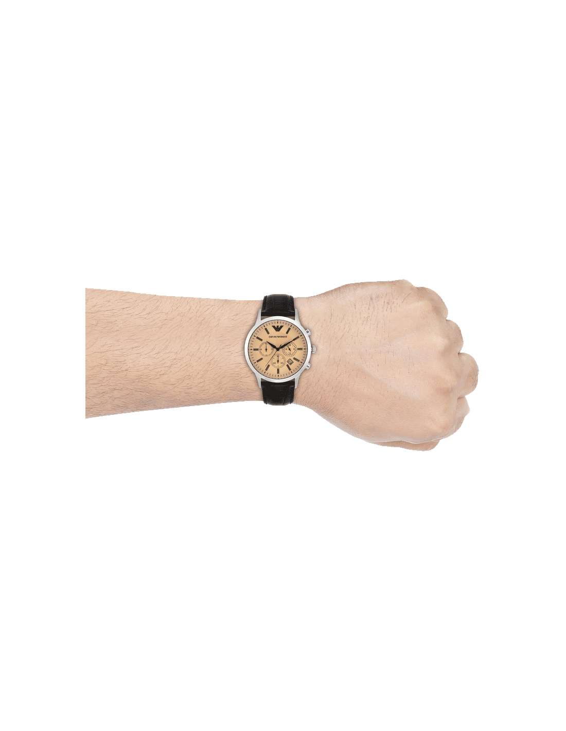 Emporio Armani Classic Chronograph Beige Dial Brown Leather Strap Watch For Men - AR2433