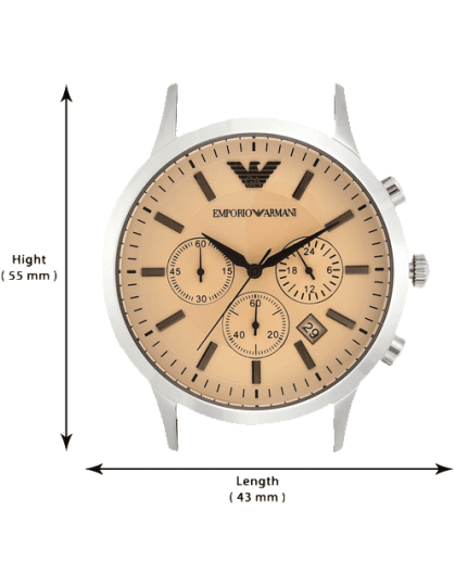 Emporio Armani Classic Chronograph Beige Dial Brown Leather Strap Watch For Men - AR2433