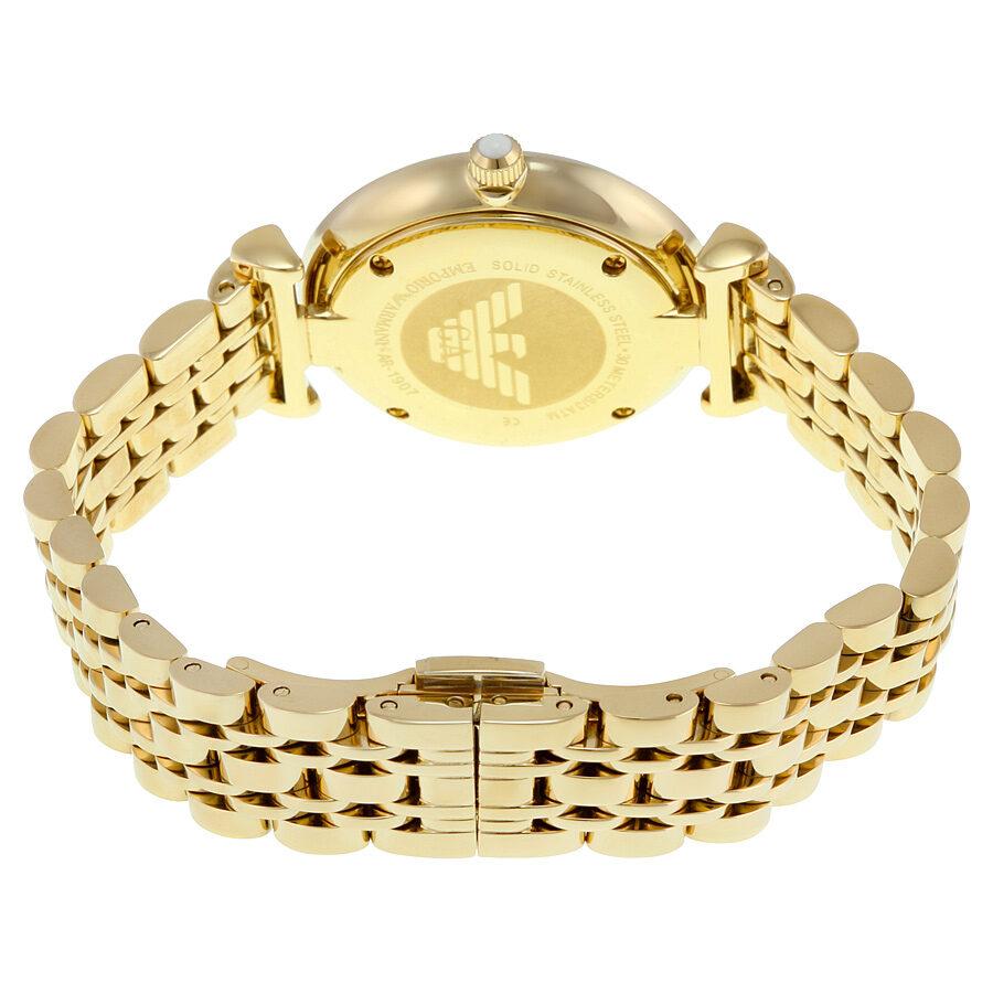 Emporio Armani Gianni T Bar Mother of Pearl White Dial Gold Steel Strap Watch For Women - AR190700
