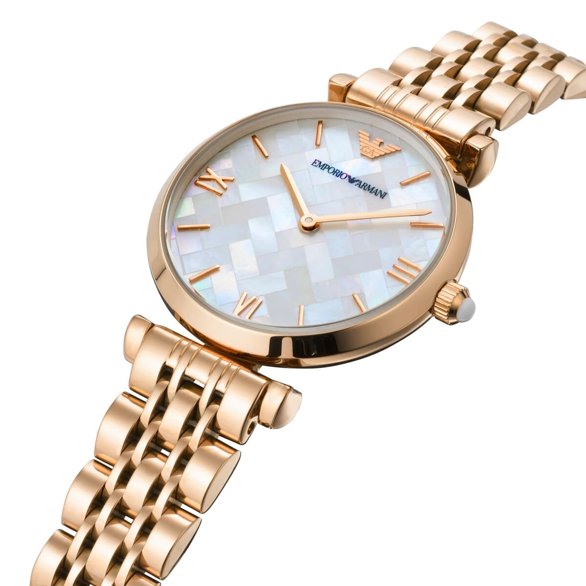 Emporio Armani Mother of Pearl Dial Rose Gold Steel Strap Watch For Women - AR11110