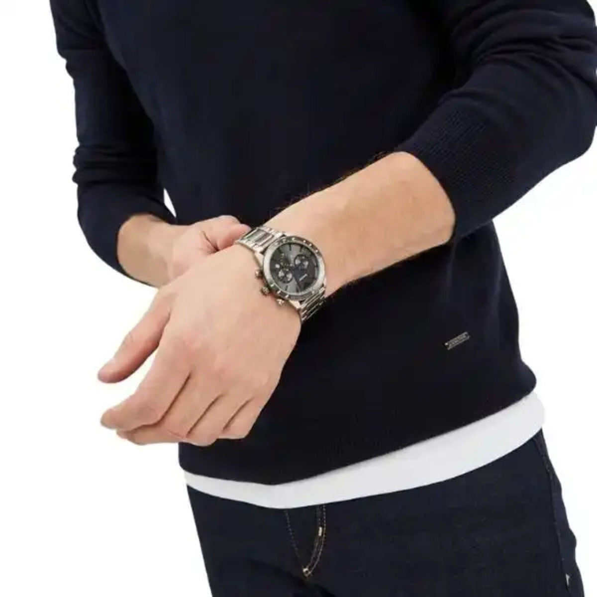 Emporio Armani Chronograph Grey Dial Two Tone Steel Strap Watch For Men - AR11391