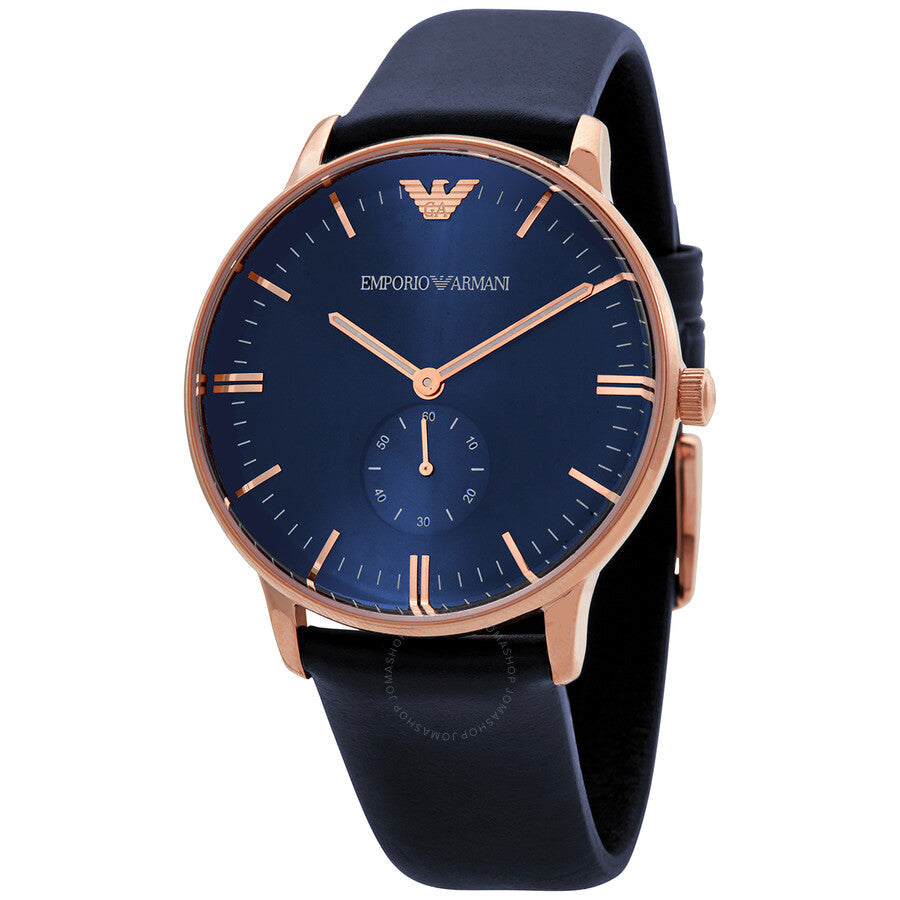 Emporio Armani Classic Quartz Blue Dial Blue Leather Strap Watch For Men  - AR2071