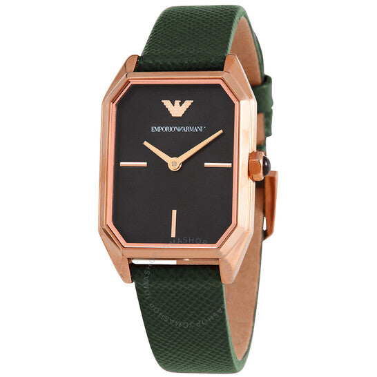 Emporio Armani Gioia Analog Black Mother of Pearl Dial Green Leather Strap Watch For Women - AR11149
