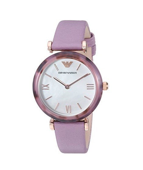 Emporio Armani Gianni Mother of Pearl Dial Purple Leather Strap Watch For Women - AR11003