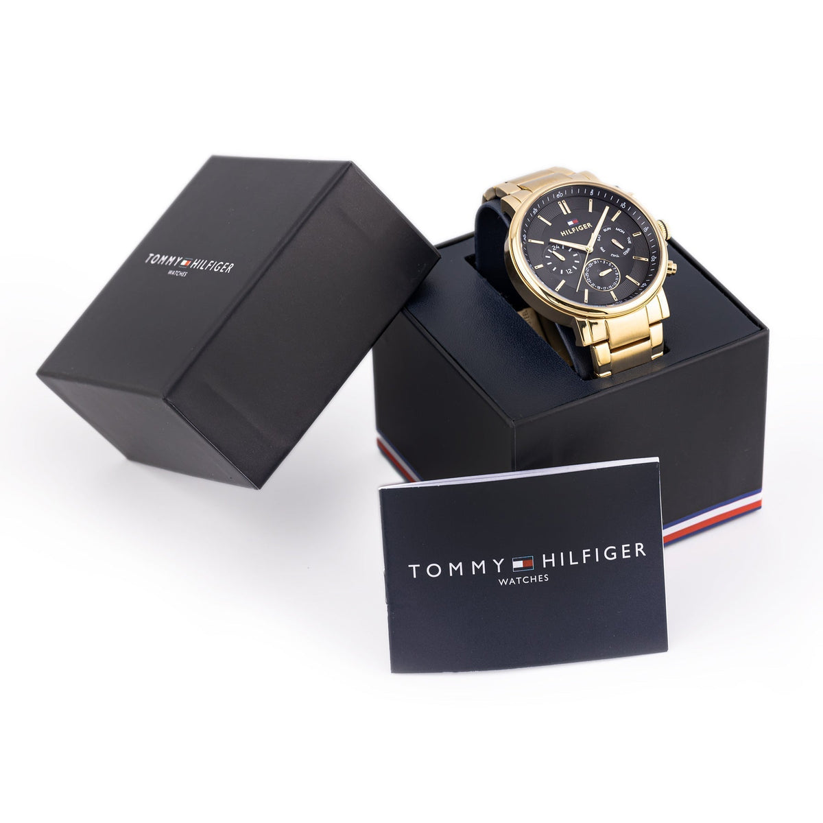 Tommy Hilfiger Tyson Chronograph Black Dial Gold Steel Strap Watch For Men - 1710589