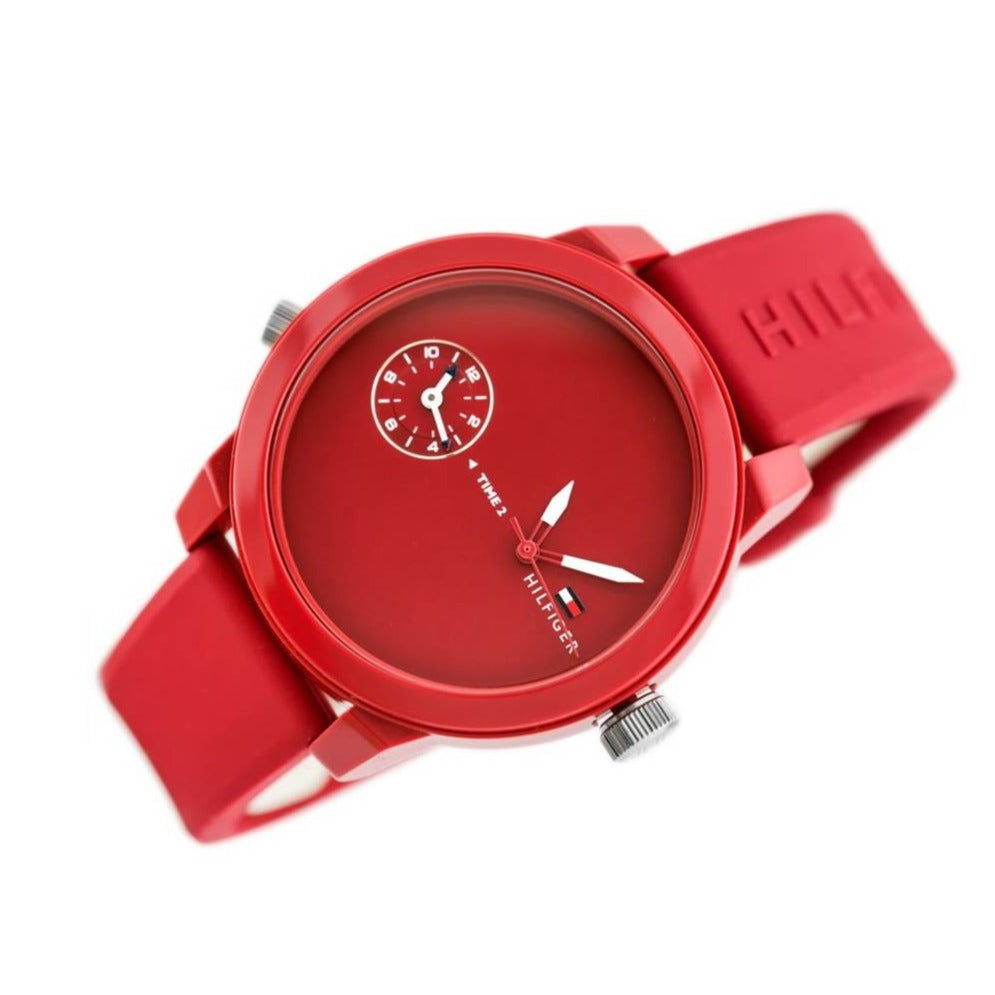 Tommy Hilfiger Denim Quartz Red Dial Red Rubber Strap Watch for Men - 1791323