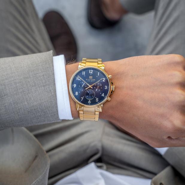 Tommy Hilfiger Daniel Blue Dial Gold Steel Strap Watch for Men - 1710384