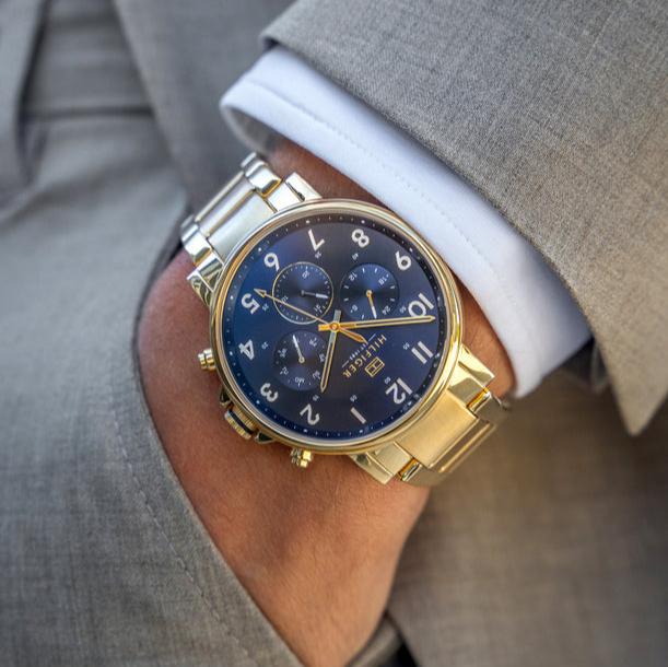 Tommy Hilfiger Daniel Chronograph Blue Dial Gold Steel Strap Watch for Men - 1710384