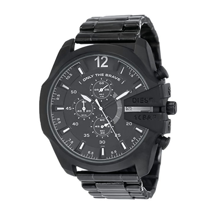 Diesel Mega Chief Chronograph Black Dial Black Steel Strap Watch For Men - DZ4283