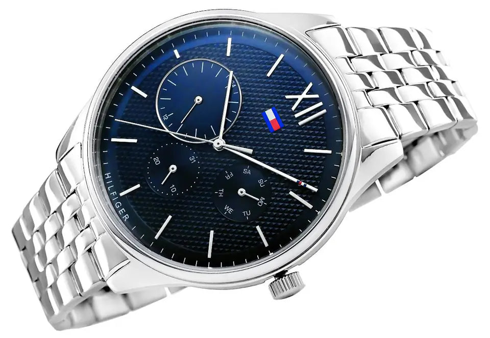 Tommy Hilfiger Damon Chronograph Blue Dial Silver Steel Strap Watch for Men - 1791416
