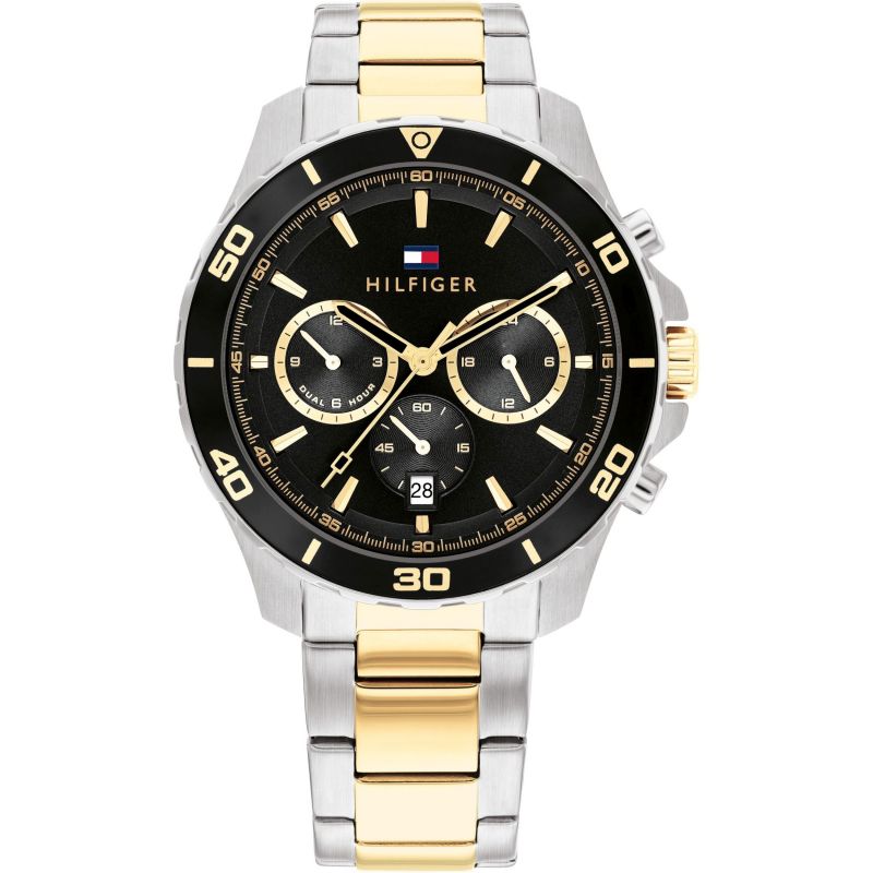 Tommy Hilfiger Jordon Chronograph Black Dial Two Tone Steel Strap Watch For Men - 1792095