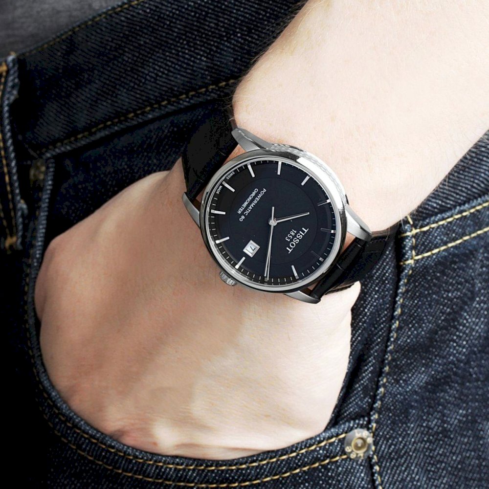Tissot T Classic Luxury Powermatic 80 Black Dial Black Leather Strap Watch For Men - T086.408.16.051.00