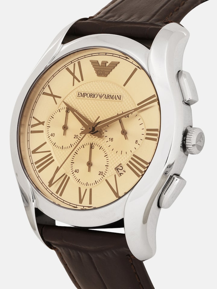 Emporio Armani Valente Chronograph Brown Dial Brown Leather Strap Watch For Men - AR1785