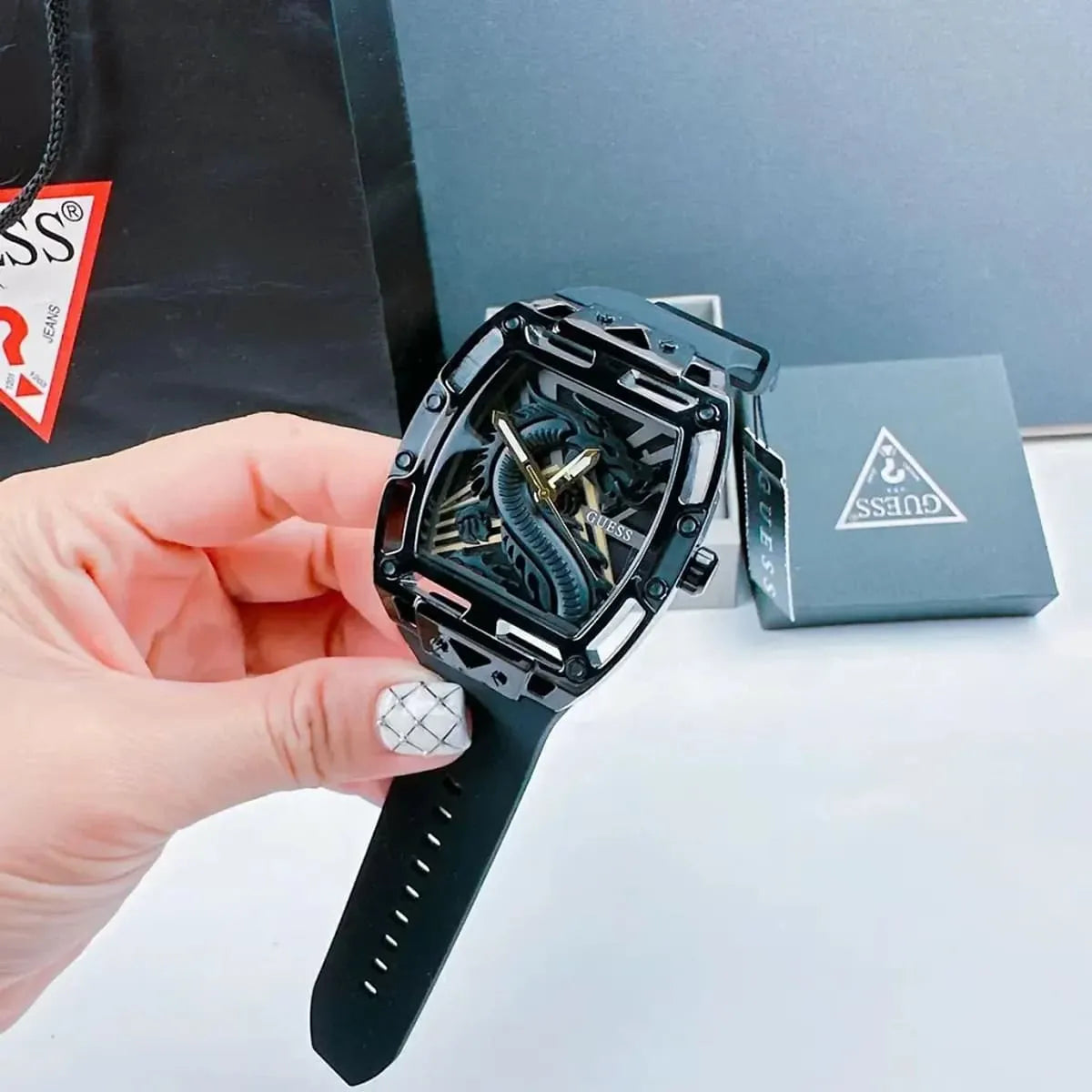 Guess Legend Analog Black Dial Black Rubber Strap Watch For Men - GW0648G1
