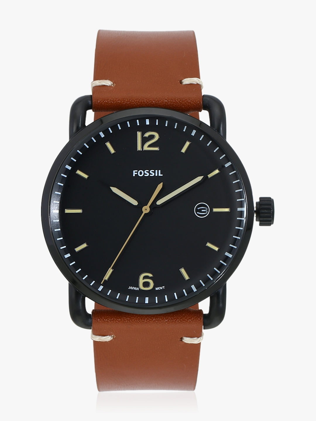 Fossil Commuter Three Hand Date Black Dial Brown Leather Strap Watch for Men - FS5276