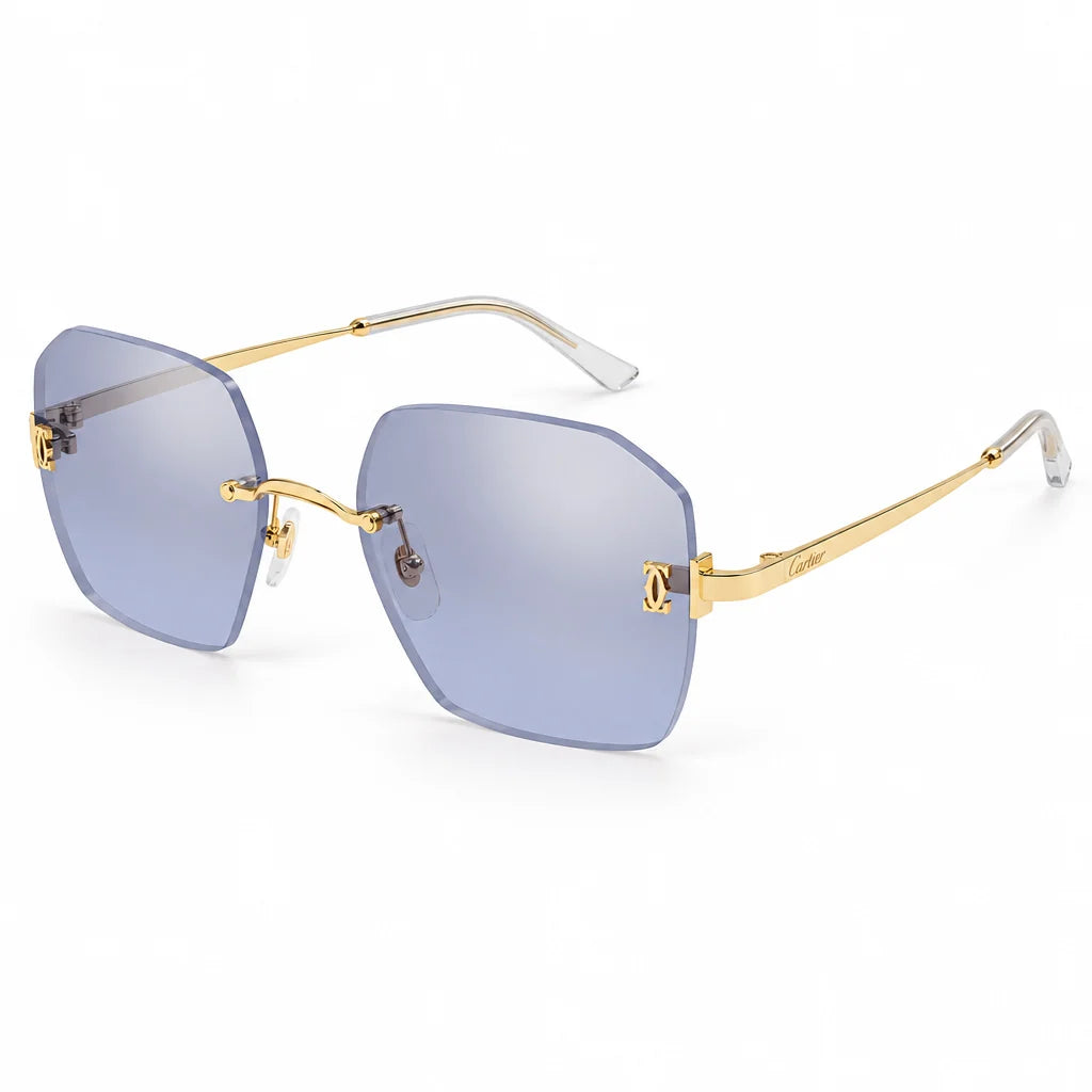 Cartier C De Motif Women Rimless Rectangle Light Purple Sunglasses