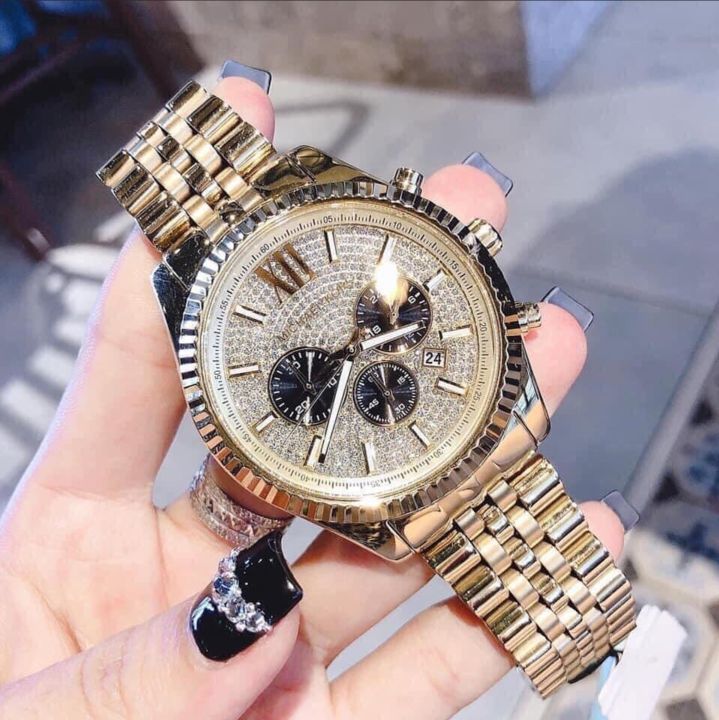 Michael Kors Lexington Crystals Gold Dial Gold Steel Strap Watch for Men - MK8494