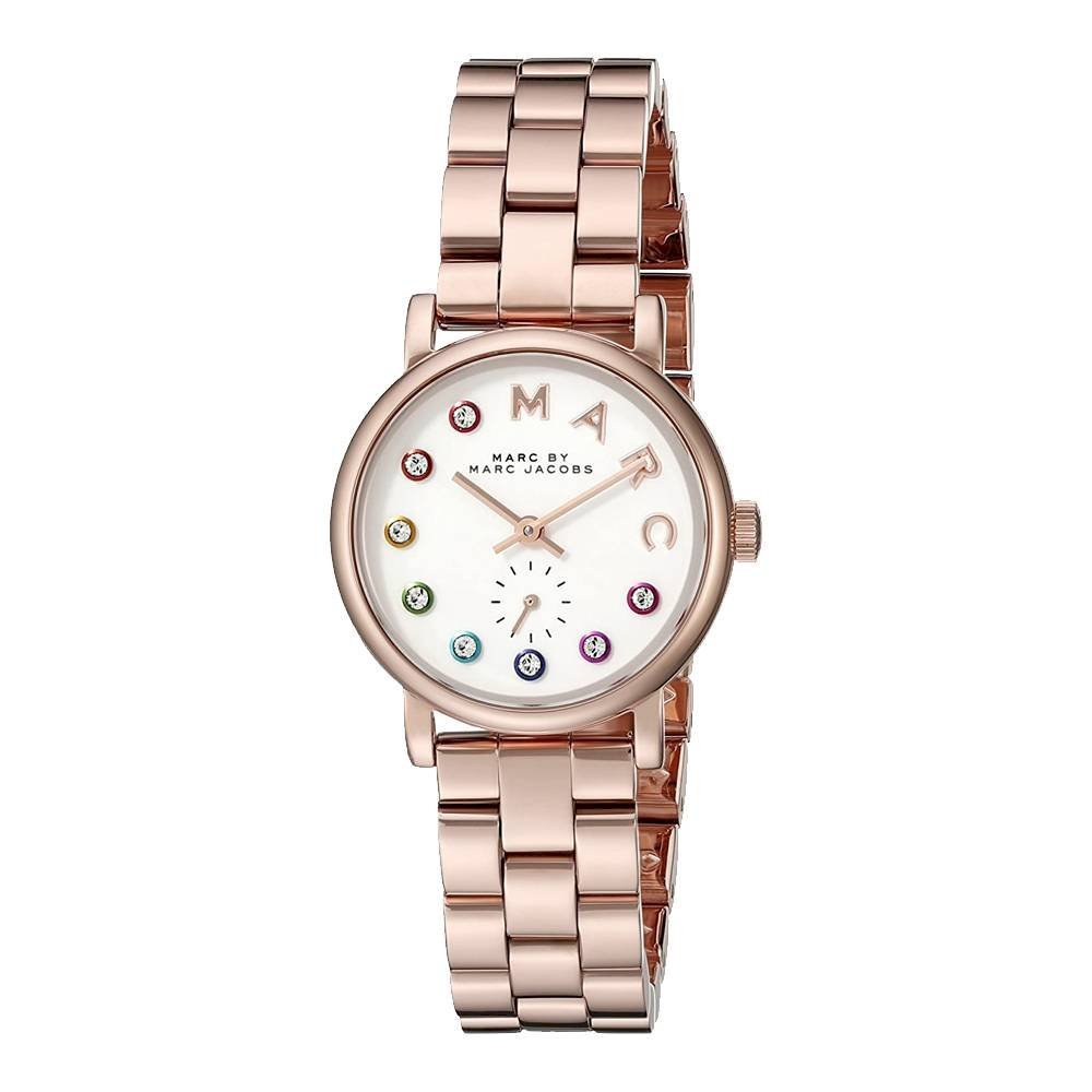 Marc Jacobs Baker Dexter White Dial Rose Gold Steel Strap Watch for Women - MBM3443