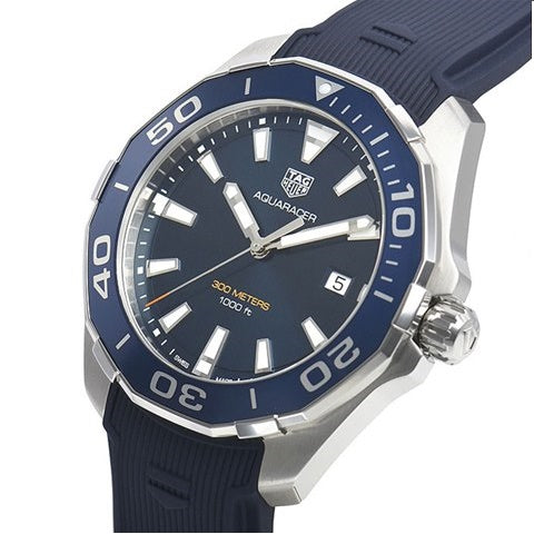 Tag Heuer Aquaracer Quartz Blue Dial Blue Rubber Strap Watch for Men - WAY101C.FC6153