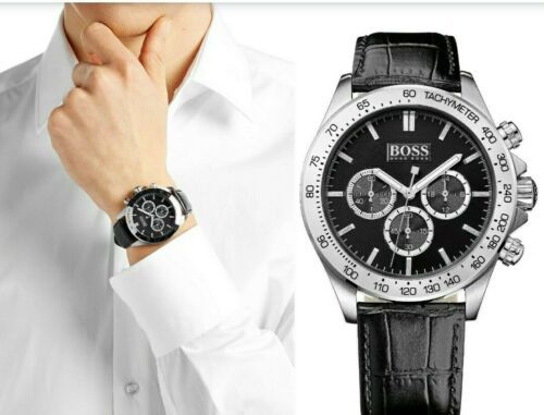 Hugo Boss Ikon Black Dial Black Leather Strap Watch for Men - 1513178