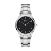 Daniel Wellington Iconic Link Black Dial Silver Steel Strap Watch For Women - DW00100342