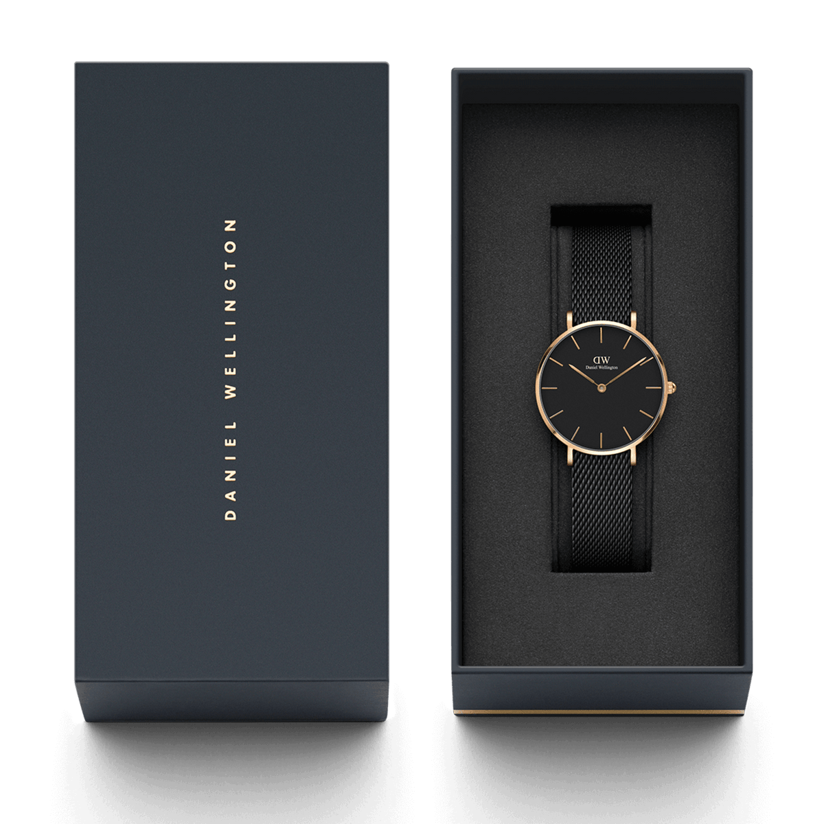 Daniel Wellington Classic Petite Pressed Ashfield Black Dial Black Mesh Bracelet Watch For Women - DW00100441