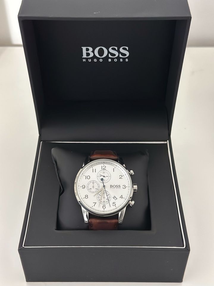 Hugo Boss Navigator White Dial Brown Leather Strap Watch for Men - 1513495