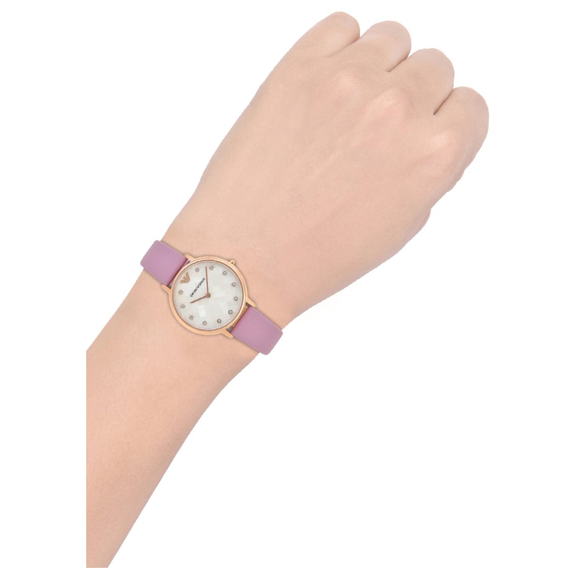 Emporio Armani Kappa Mother Of Pearl White Dial Pink Leather Strap Watch For Women - AR11130