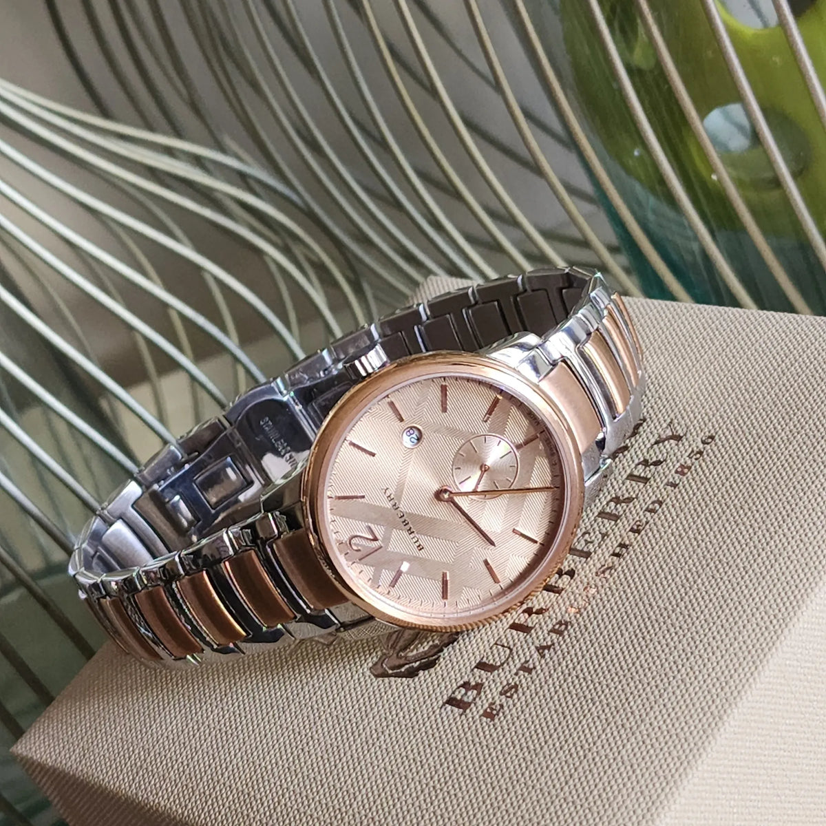 Burberry The Classic Rose Gold Dial Two Tone Steel Strap Watch for Women - BU10117