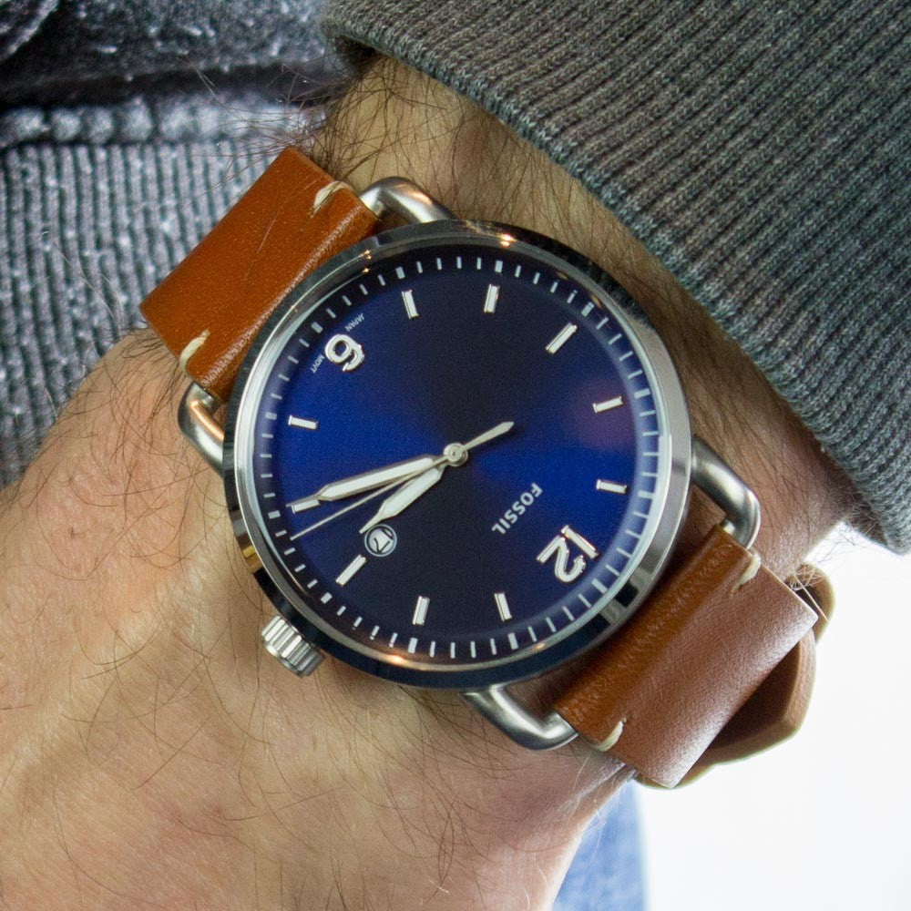Fossil Commuter Blue Dial Blue Leather Strap Watch for Men - FS5325