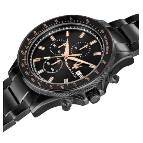Maserati SFIDA Chronograph Black Dial Black Steel Strap Watch For Men - R8873640011