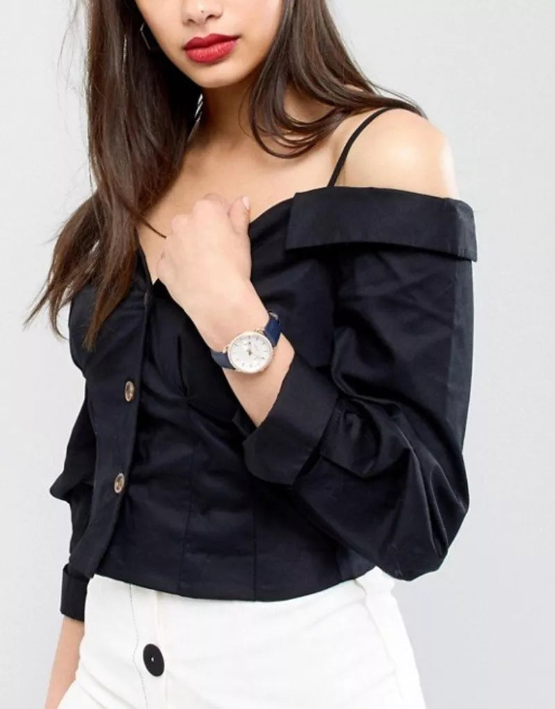 Fossil Tailor White Dial Blue Leather Strap Watch for Women - ES4394