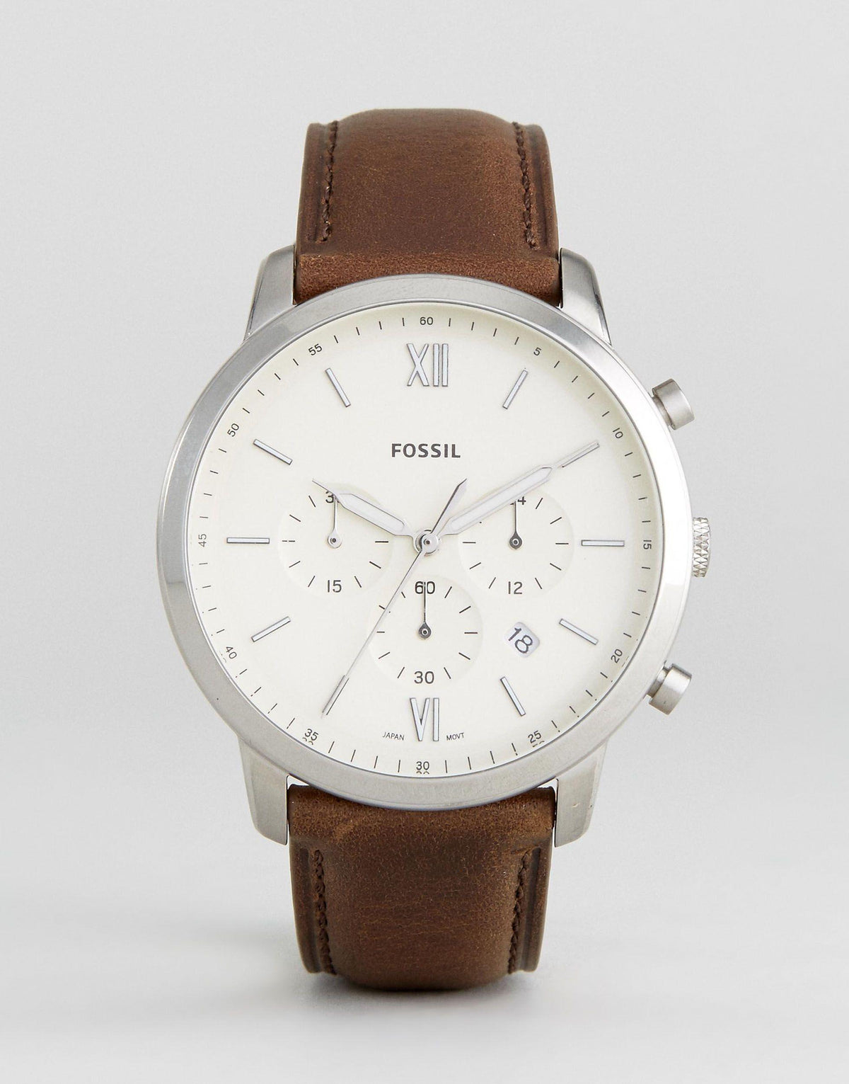 Fossil Neutra Chronograph White Dial Brown Leather Strap Watch for Men - FS5380