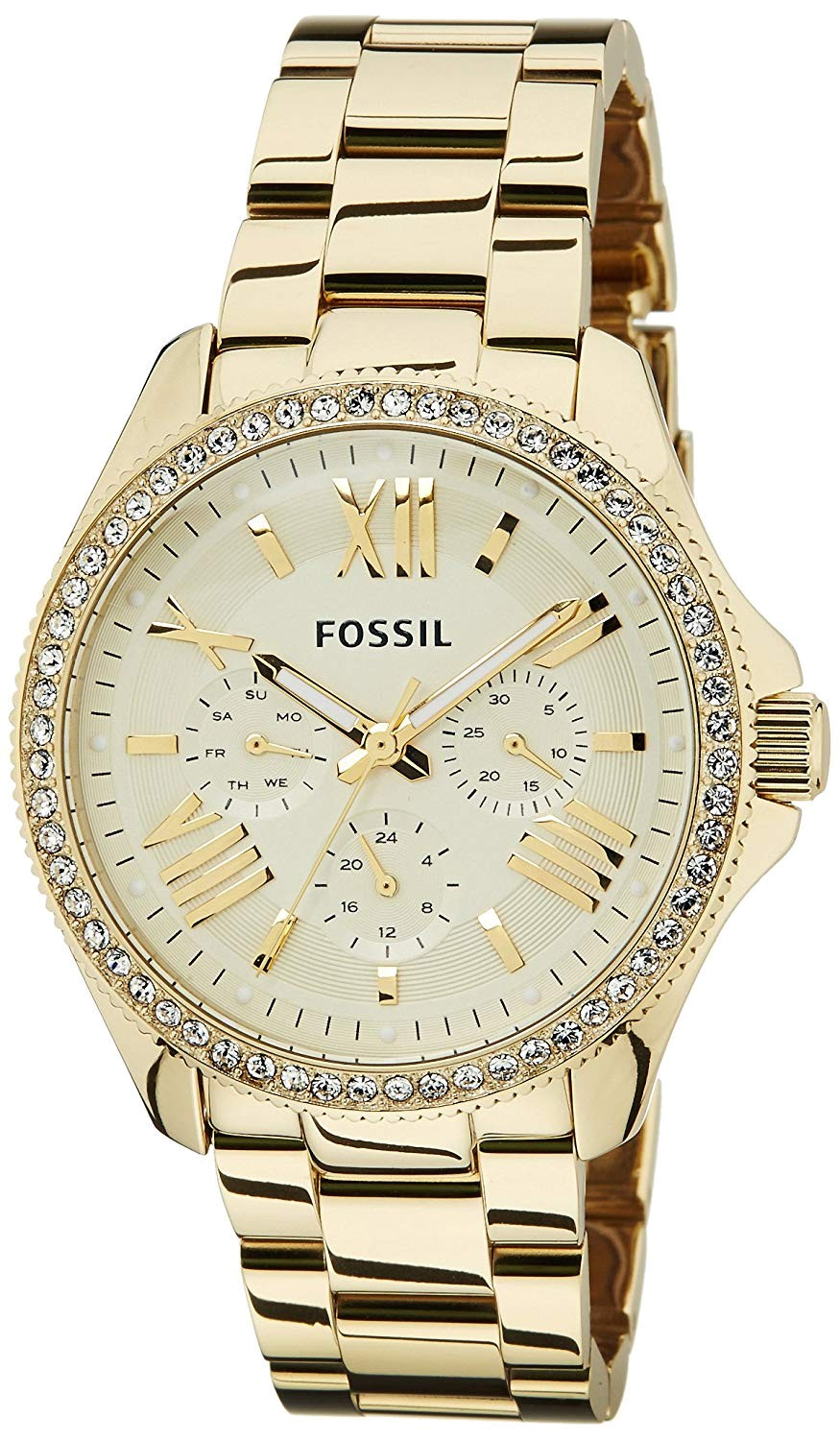 Fossil Cecile Chronograph Gold Dial Gold Steel Strap Watch for Women - AM4482