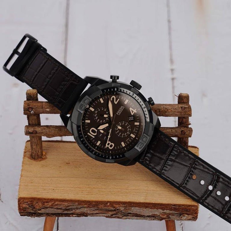 Fossil Bronson Chronograph Brown Dial Brown Leather Strap Watch for Men - FS5713