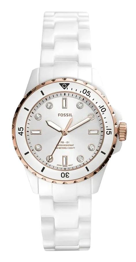 Fossil FB-01 Analog White Dial White Ceramic Strap Watch for Women - CE1107