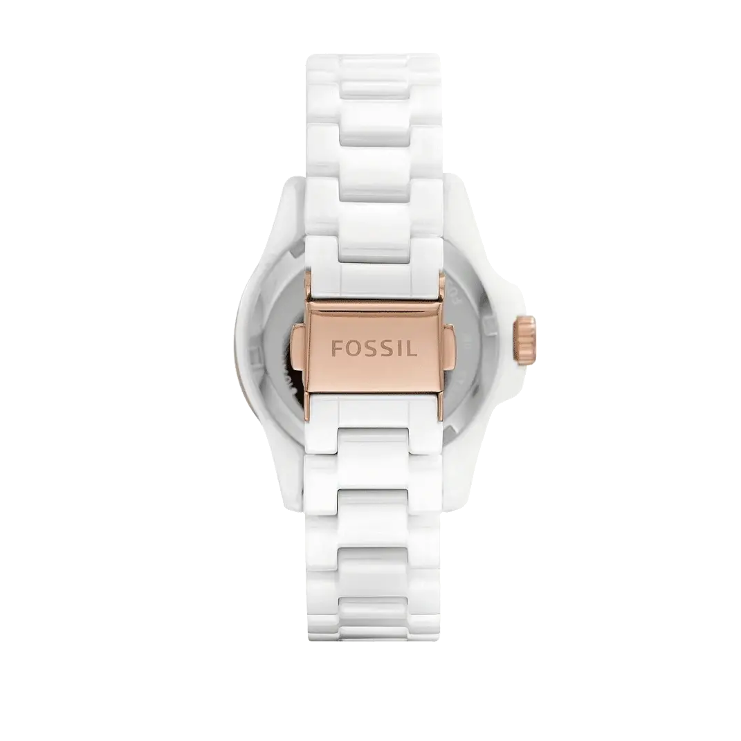 Fossil FB-01 Analog White Dial White Ceramic Strap Watch for Women - CE1107