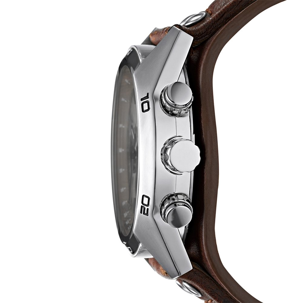 Fossil Coachman Chronograph Silver Dial Brown Leather Strap Watch for Men - CH2565