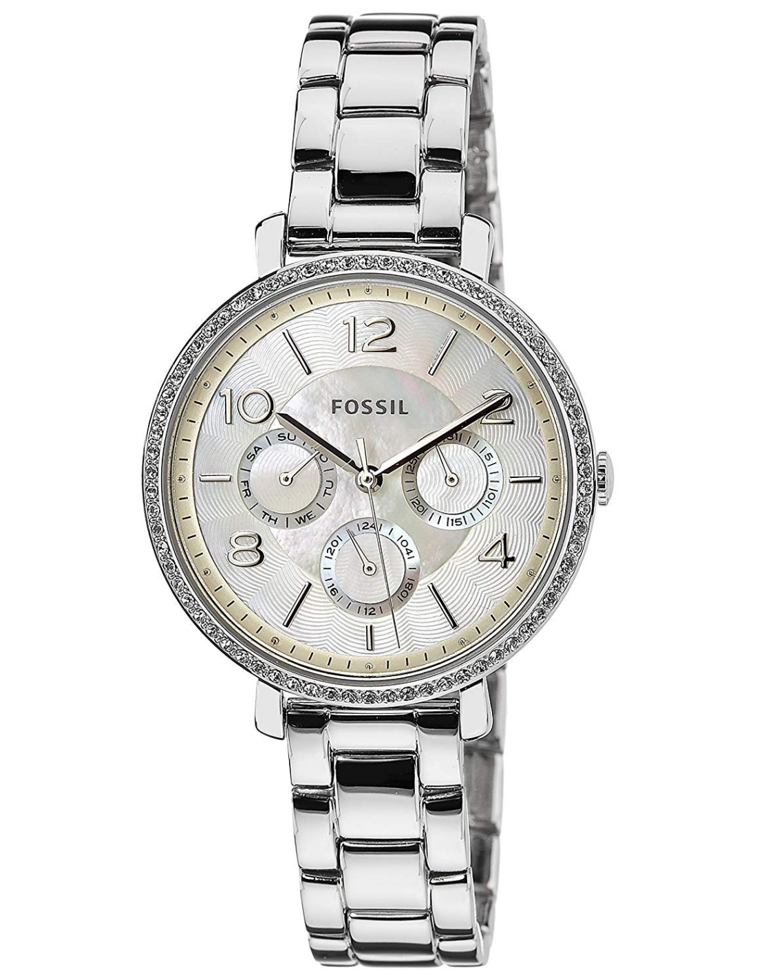 Fossil Jacqueline Multi-Function Mother of Pearl Dial Silver Steel Strap Watch for Women - ES3755