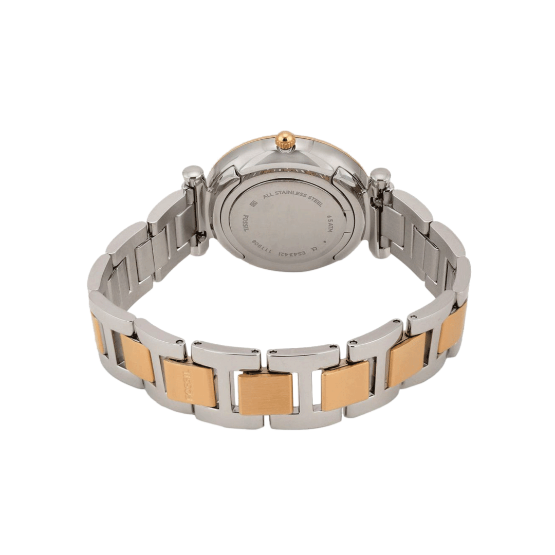 Fossil Carlie Silver Dial Two Tone Steel Strap Watch for Women - ES4342