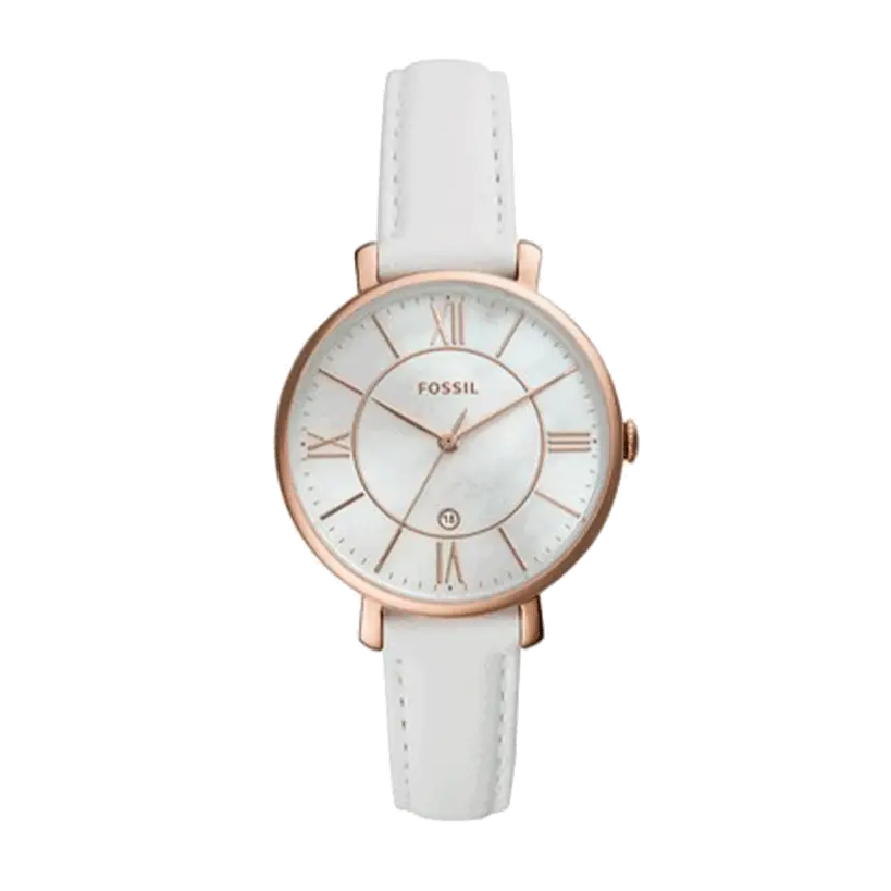 Fossil Jacqueline Quartz Mother of Pearl White Dial White Leather Strap Watch for Women - ES4579