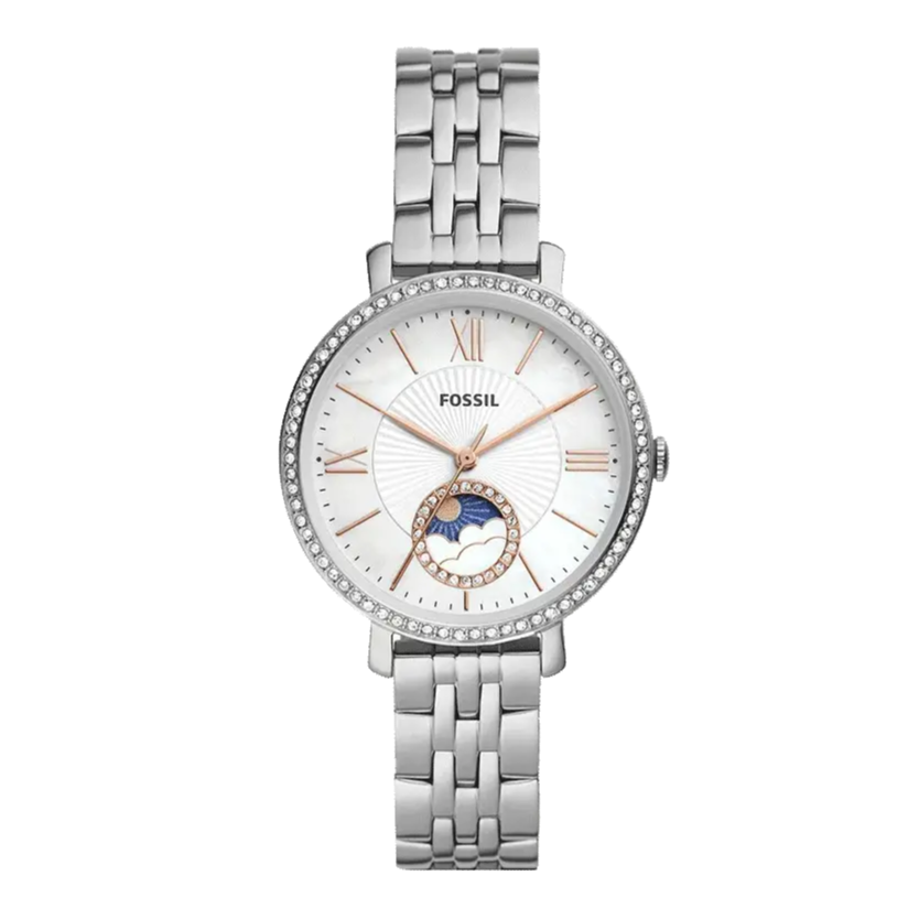 Fossil Jacqueline Multifunction Moonphase White Dial Silver Steel Strap Watch for Women - ES5164